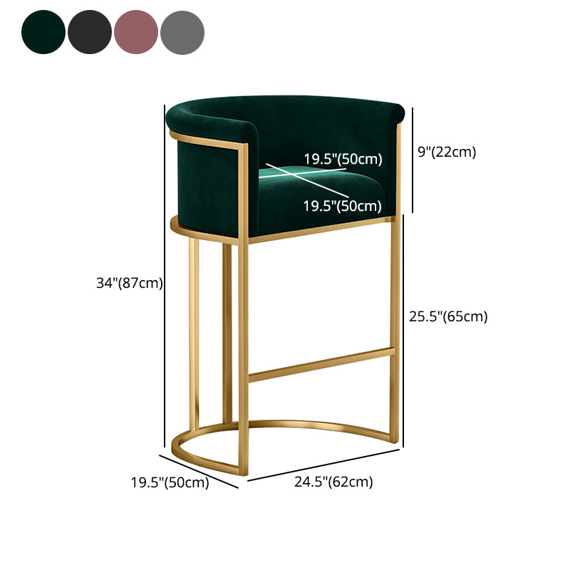 Taburete de bar con respaldo sin brazos Glam, taburete de bar de hierro para joyería con cojín de terciopelo