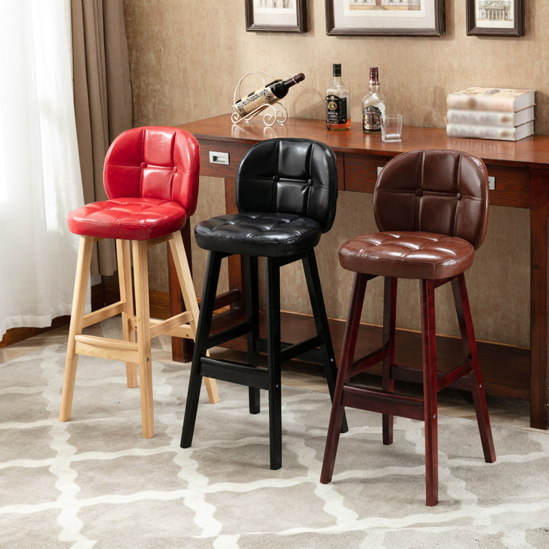 Modern Backrest Armless Counter Stool Wood Bar Stool with Pedal and Cushion