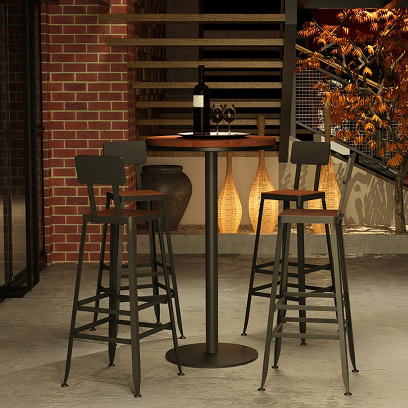 Taburete de bar interior de madera maciza de metal contemporáneo con respaldo