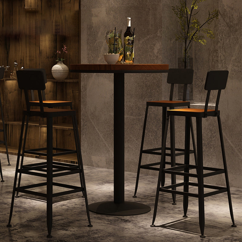 Taburete de bar interior de madera maciza de metal contemporáneo con respaldo