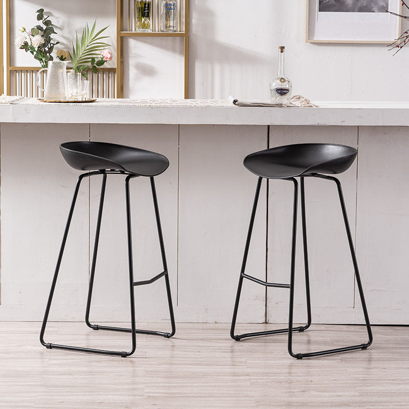Modern Armless Backrest Counter Stool Iron Bar Stool with Plastic Seat