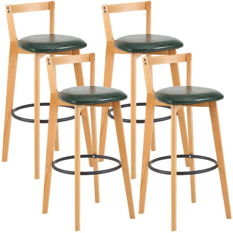 Taburete de bar de estilo industrial, asiento redondo con patas de madera con respaldo bajo para barra de cocina