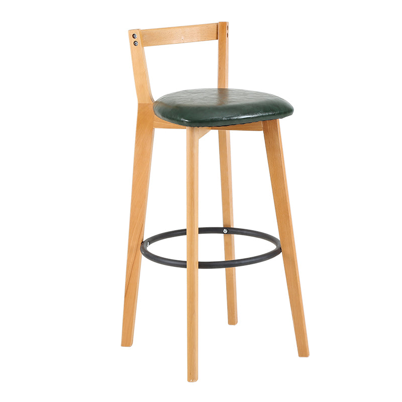 Taburete de bar de estilo industrial, asiento redondo con patas de madera con respaldo bajo para barra de cocina