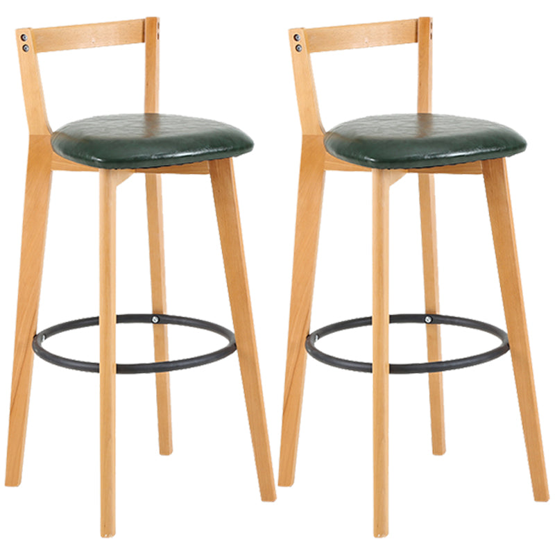 Taburete de bar de estilo industrial, asiento redondo con patas de madera con respaldo bajo para barra de cocina