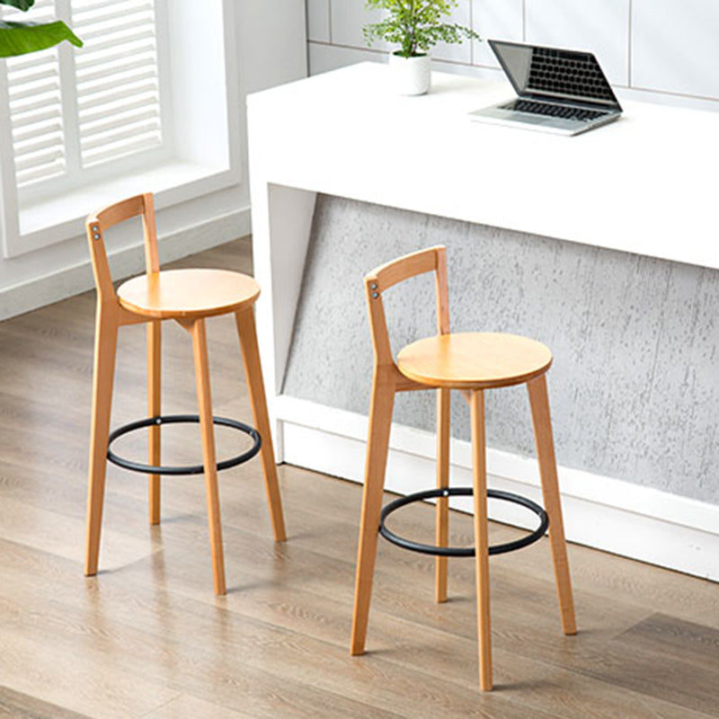 Taburete de bar de estilo industrial, asiento redondo con patas de madera con respaldo bajo para barra de cocina