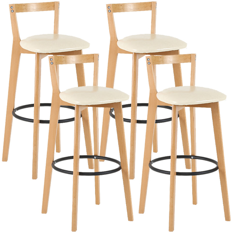 Taburete de bar de estilo industrial, asiento redondo con patas de madera con respaldo bajo para barra de cocina