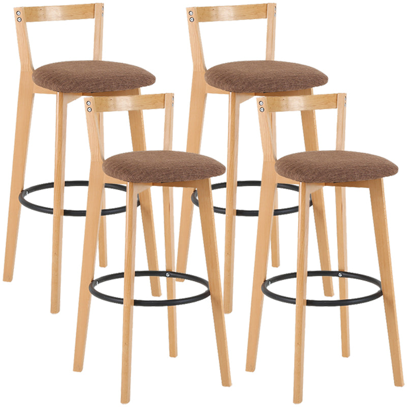 Taburete de bar de estilo industrial, asiento redondo con patas de madera con respaldo bajo para barra de cocina
