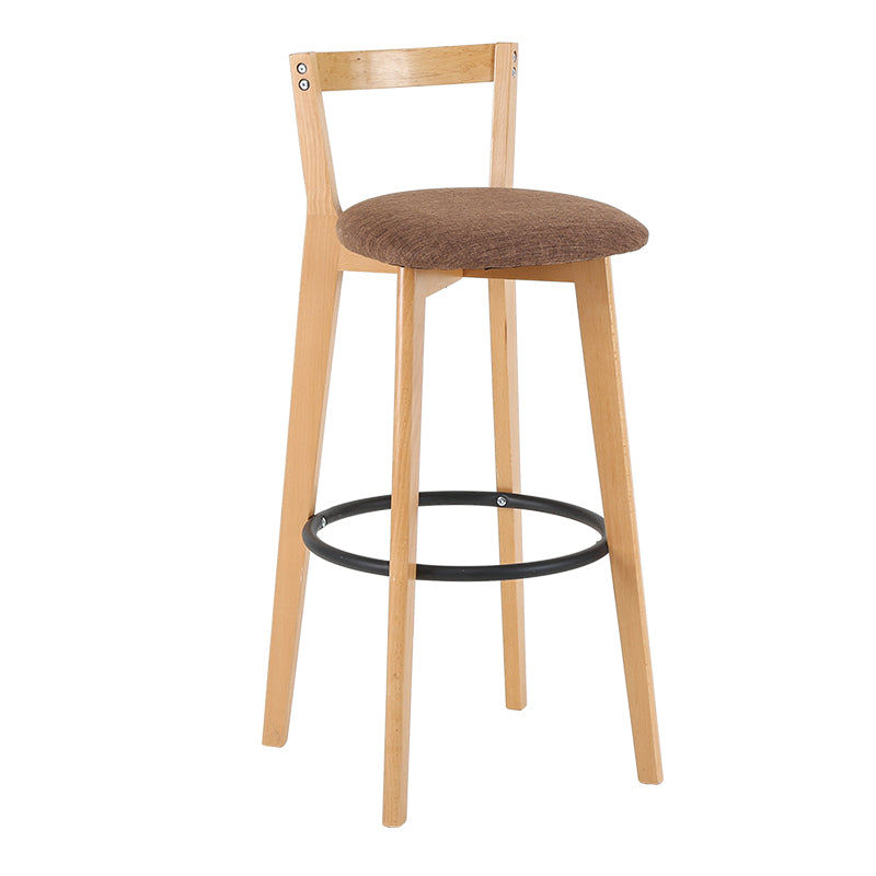 Taburete de bar de estilo industrial, asiento redondo con patas de madera con respaldo bajo para barra de cocina