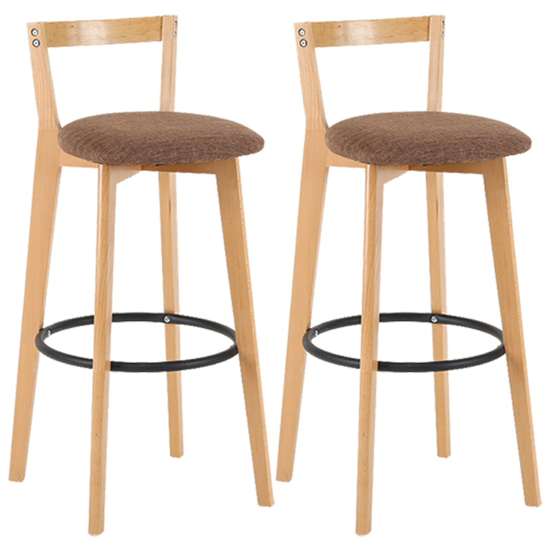 Taburete de bar de estilo industrial, asiento redondo con patas de madera con respaldo bajo para barra de cocina