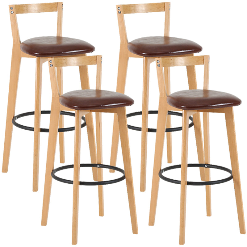 Taburete de bar de estilo industrial, asiento redondo con patas de madera con respaldo bajo para barra de cocina