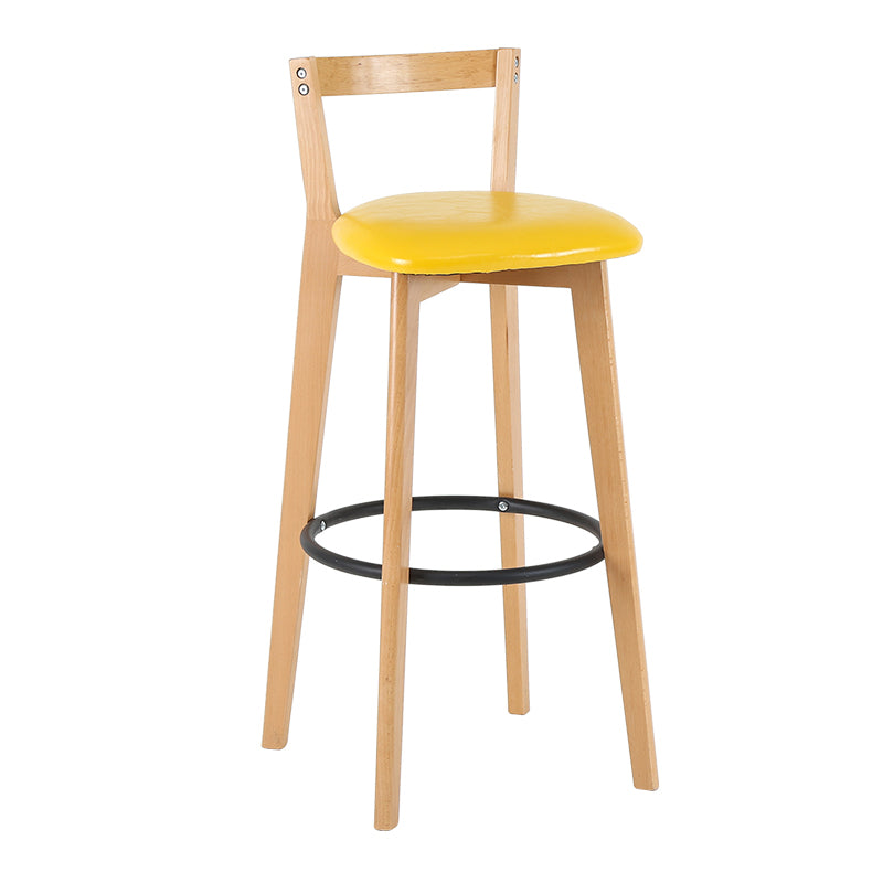 Taburete de bar de estilo industrial, asiento redondo con patas de madera con respaldo bajo para barra de cocina