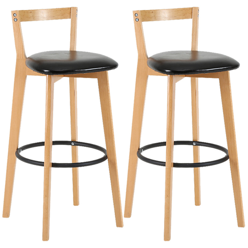 Taburete de bar de estilo industrial, asiento redondo con patas de madera con respaldo bajo para barra de cocina