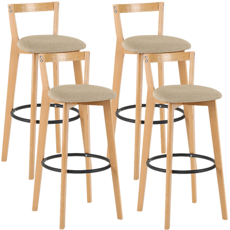 Taburete de bar de estilo industrial, asiento redondo con patas de madera con respaldo bajo para barra de cocina