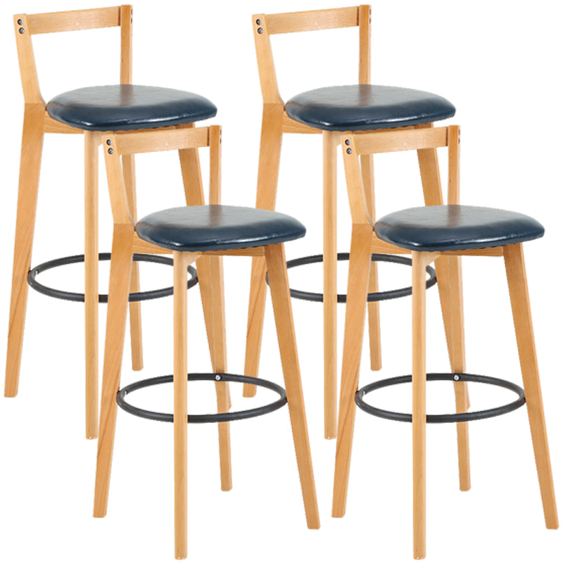 Taburete de bar de estilo industrial, asiento redondo con patas de madera con respaldo bajo para barra de cocina