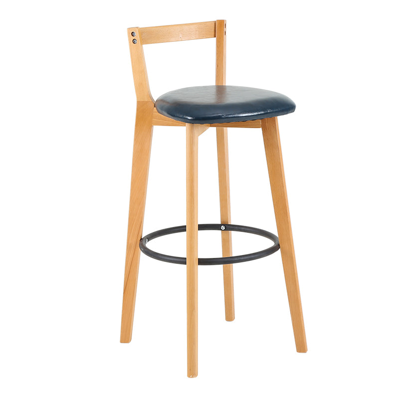 Taburete de bar de estilo industrial, asiento redondo con patas de madera con respaldo bajo para barra de cocina