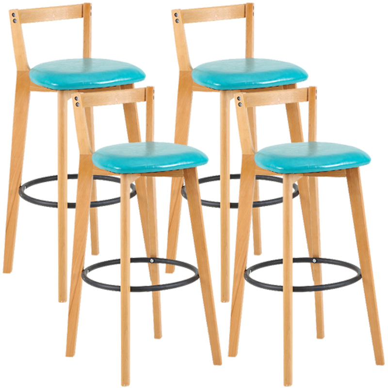 Taburete de bar de estilo industrial, asiento redondo con patas de madera con respaldo bajo para barra de cocina