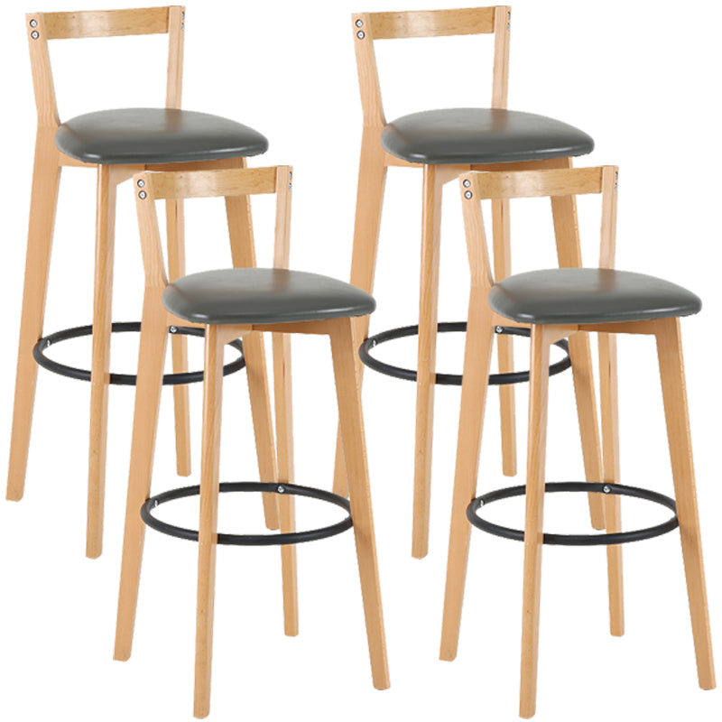 Taburete de bar de estilo industrial, asiento redondo con patas de madera con respaldo bajo para barra de cocina