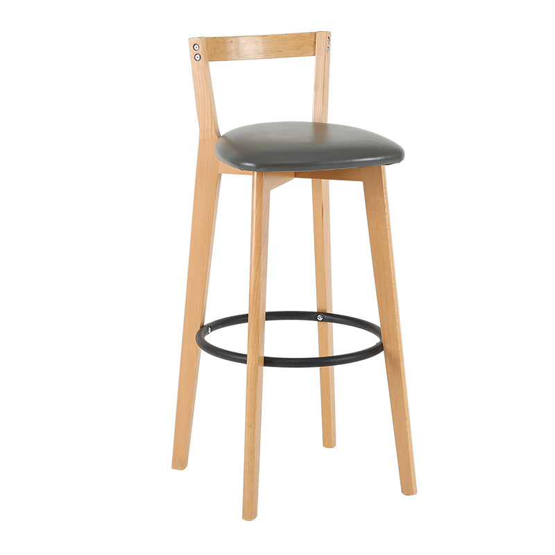 Taburete de bar de estilo industrial, asiento redondo con patas de madera con respaldo bajo para barra de cocina
