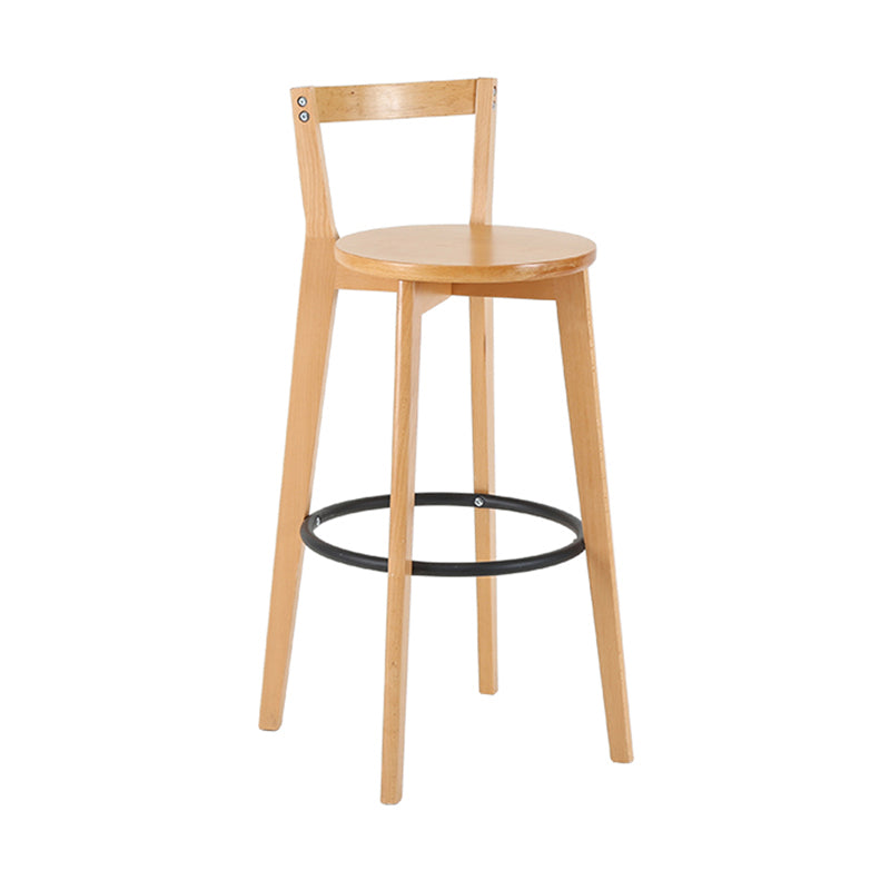 Taburete de bar de estilo industrial, asiento redondo con patas de madera con respaldo bajo para barra de cocina