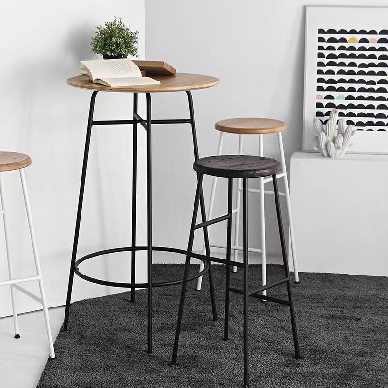Moderno sin brazo Taburete sin espalda de acero Taller de postres de postres con asiento de madera
