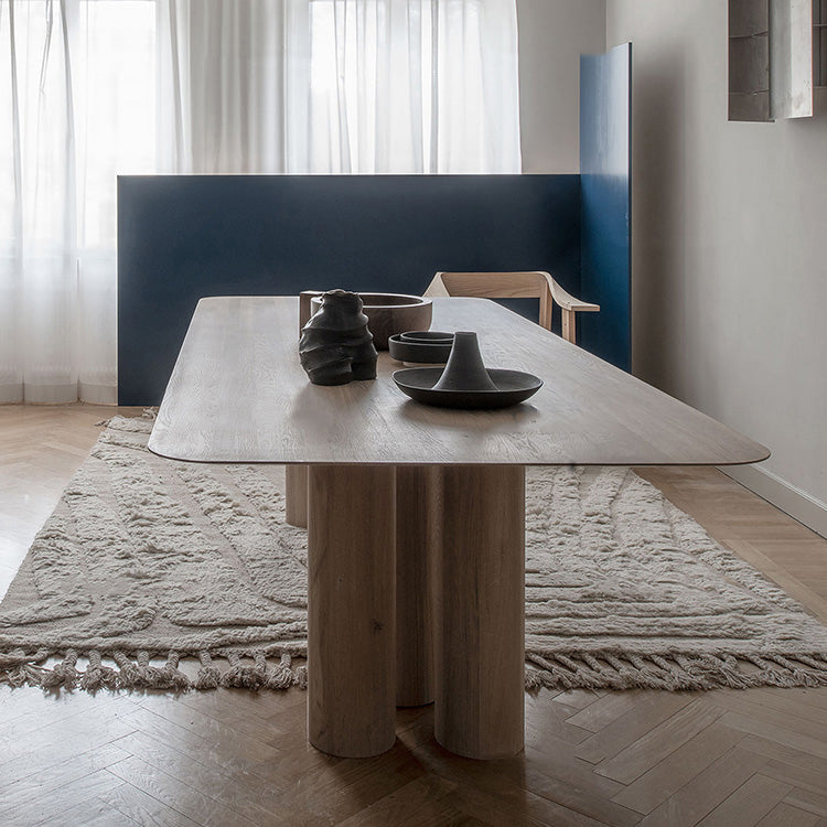 Rectangle Shape Casual Dining Table Solid Wood Fixed Table for Kitchen