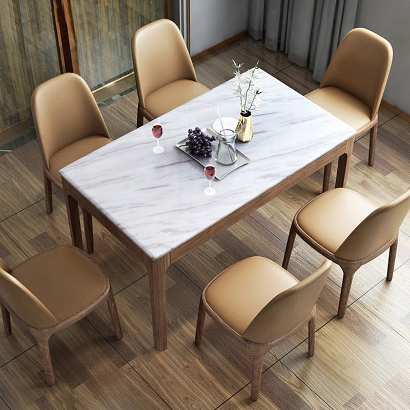 Rectangle Shape Mid-Century Dining Table Fixed Table with Marble