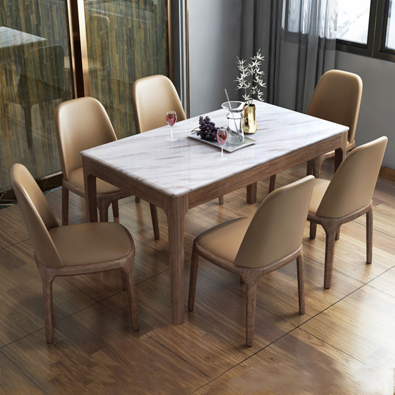 Rectangle Shape Mid-Century Dining Table Fixed Table with Marble
