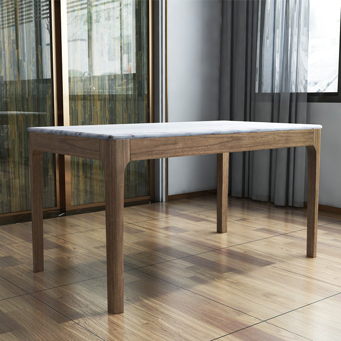 Rectangle Shape Mid-Century Dining Table Fixed Table with Marble