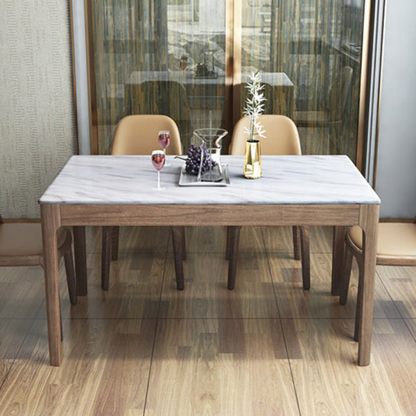 Rectangle Shape Mid-Century Dining Table Fixed Table with Marble