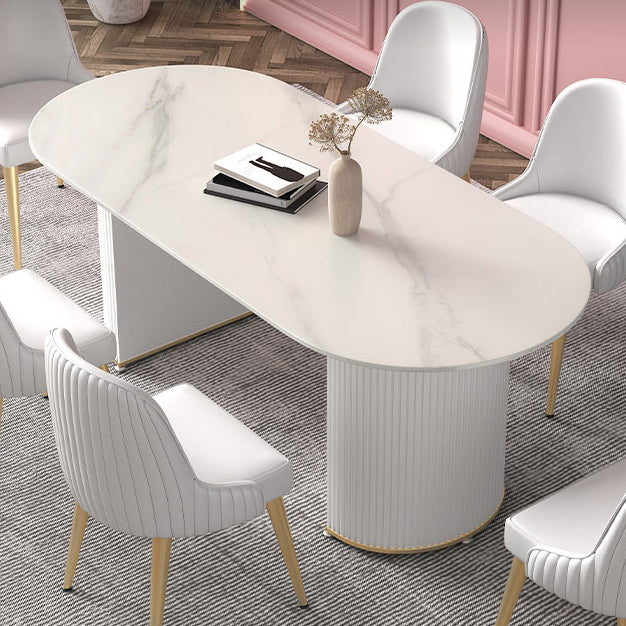 Metal Modern Oval Dining Table Sintered Stone Indoor Table for Dining Room and Kitchen