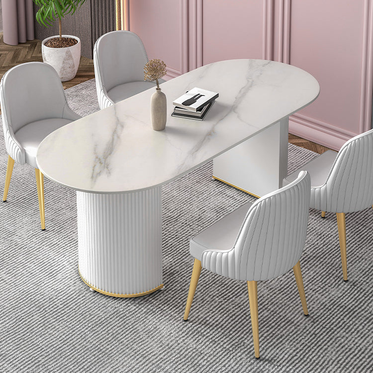 Metal Modern Oval Dining Table Sintered Stone Indoor Table for Dining Room and Kitchen
