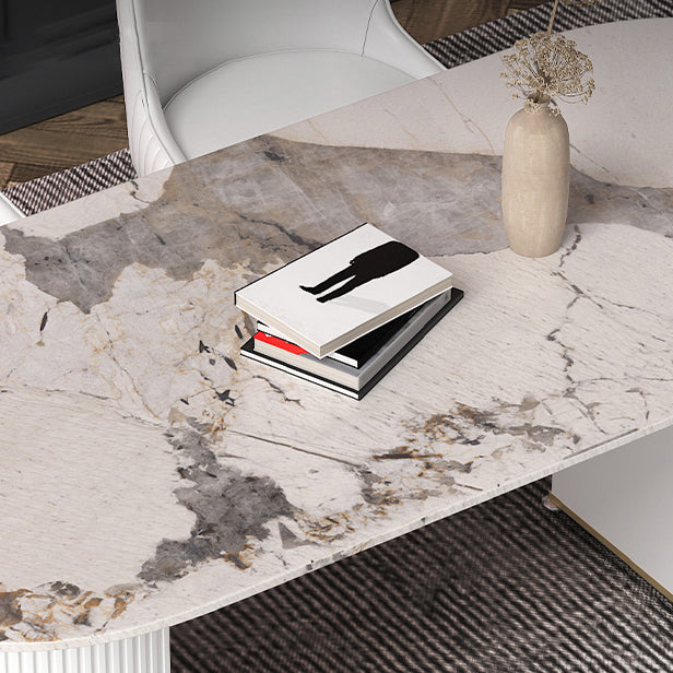 Metal Modern Oval Dining Table Sintered Stone Indoor Table for Dining Room and Kitchen