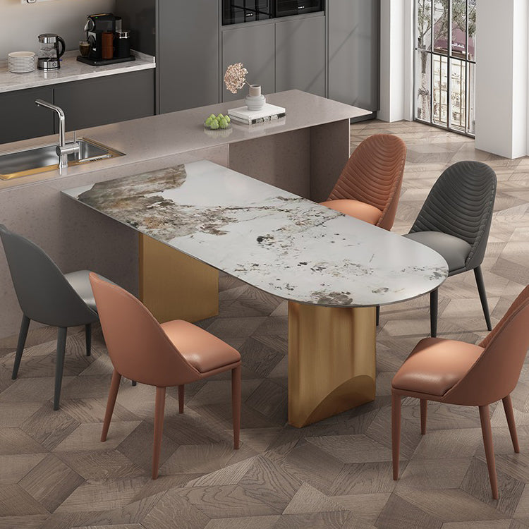 Modern Dining Table Stone Top Dining Table with Stainless Steel Double pedestal Base