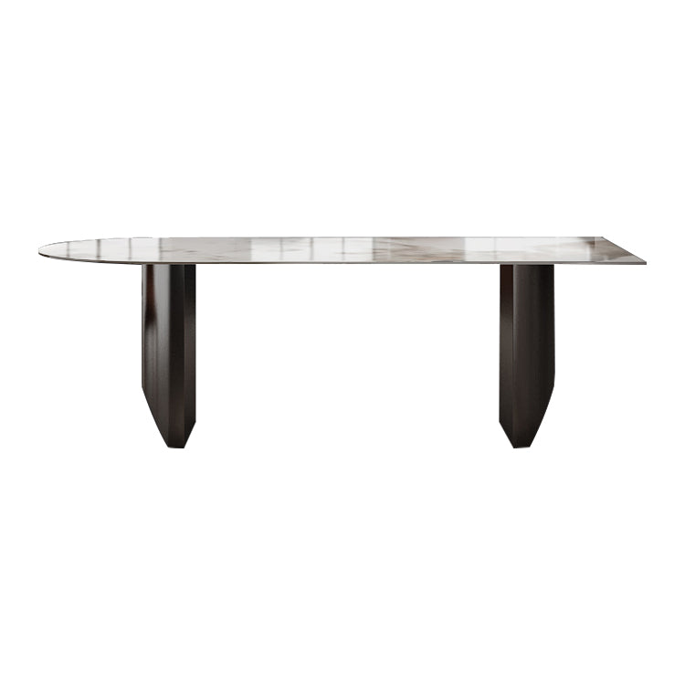Modern Dining Table Stone Top Dining Table with Stainless Steel Double pedestal Base