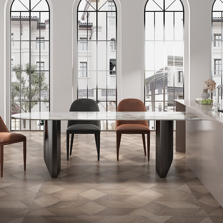 Modern Dining Table Stone Top Dining Table with Stainless Steel Double pedestal Base