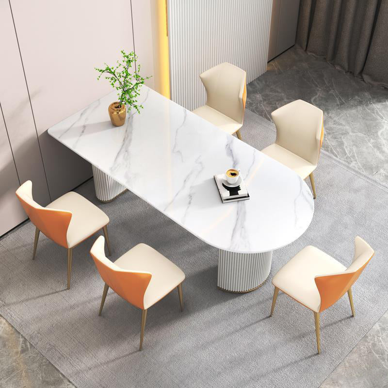 Stone Top Dining Table Modern Dining Table with Double Pedestal Base in White