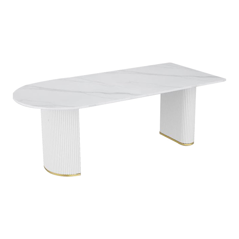 Stone Top Dining Table Modern Dining Table with Double Pedestal Base in White