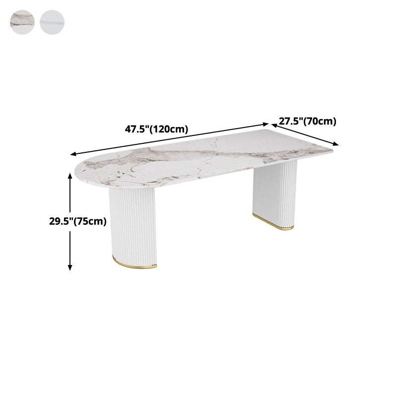 Stone Top Dining Table Modern Dining Table with Double Pedestal Base in White