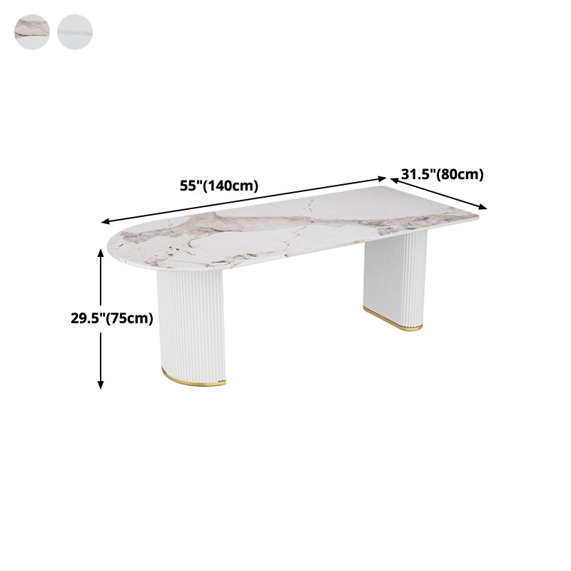 Stone Top Dining Table Modern Dining Table with Double Pedestal Base in White