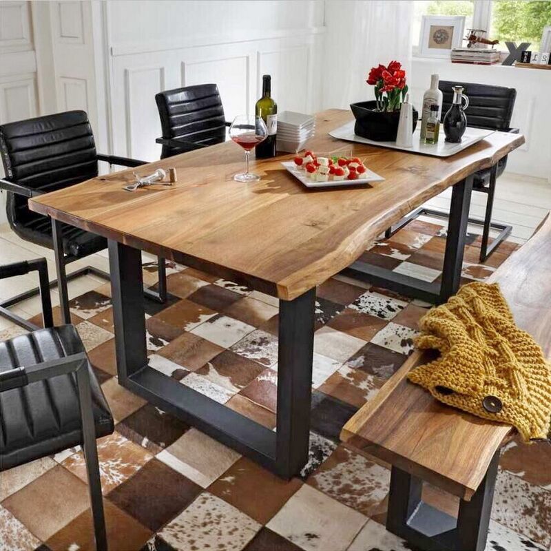 Rectangle Double Pedestal Industrial Dining Table Fixed Table of Solid Wood