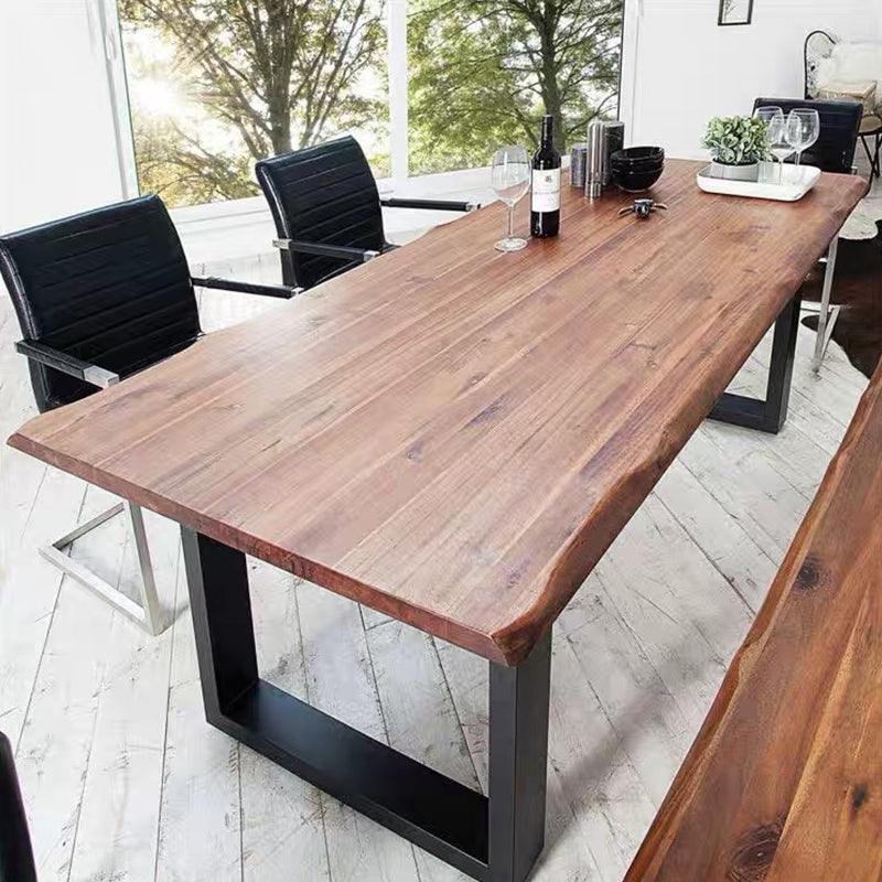 Rectangle Double Pedestal Industrial Dining Table Fixed Table of Solid Wood
