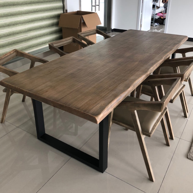 Rectangle Double Pedestal Industrial Dining Table Fixed Table of Solid Wood