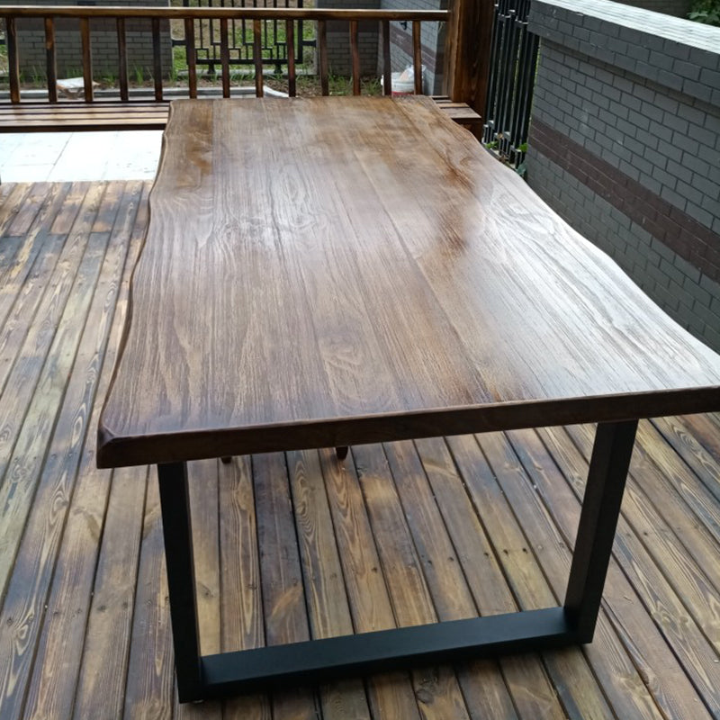 Rectangle Double Pedestal Industrial Dining Table Fixed Table of Solid Wood