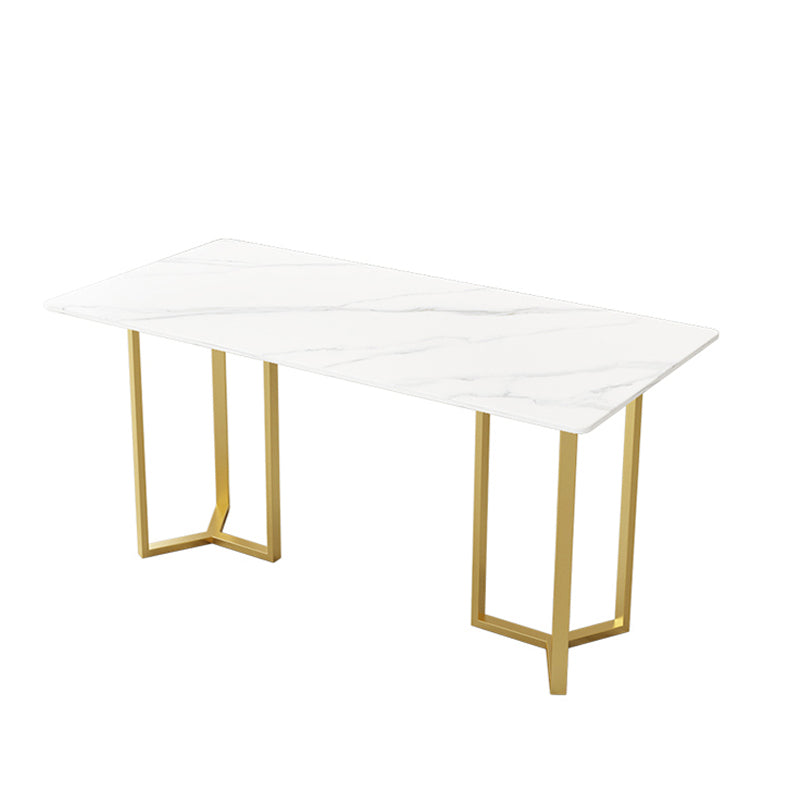Table à manger en pierre frittée, Table traditionnelle de luxe à cadre doré pour la maison