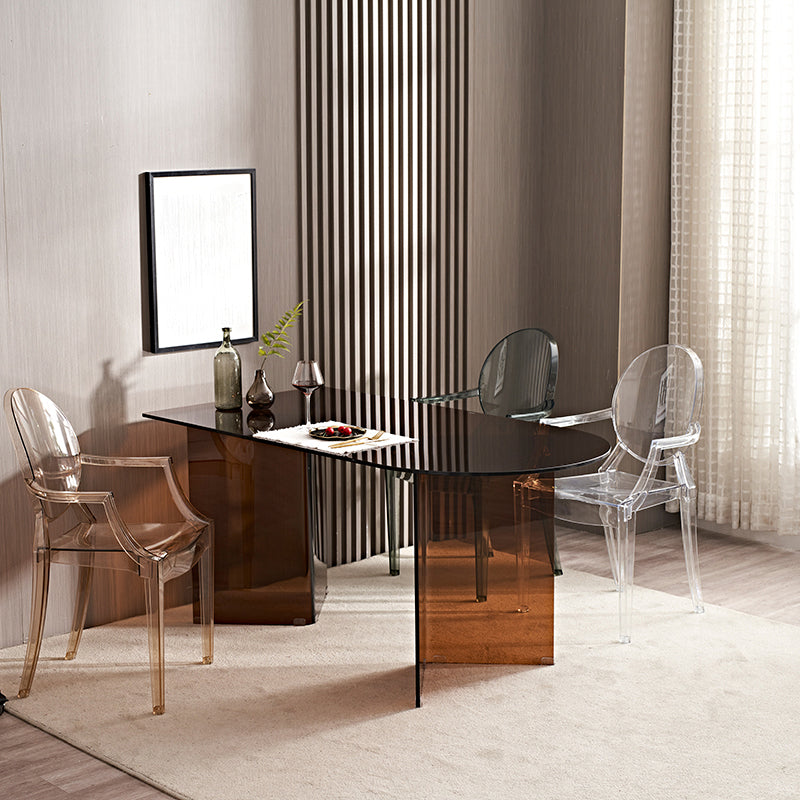 Glass Contemporary Free Form Dining Table Clear Glass Top Table for Dining Room