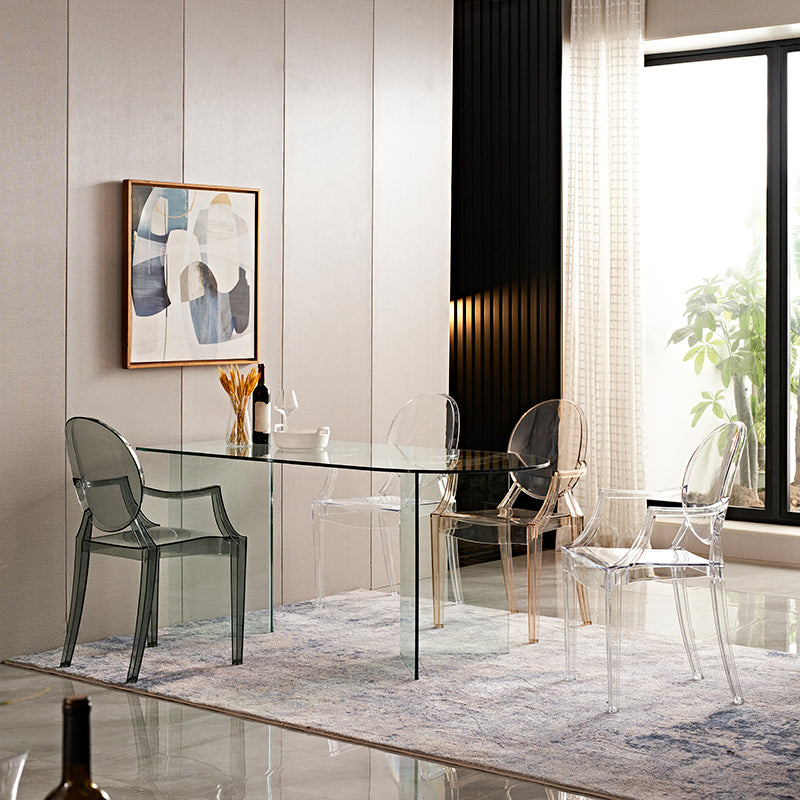 Glass Contemporary Free Form Dining Table Clear Glass Top Table for Dining Room