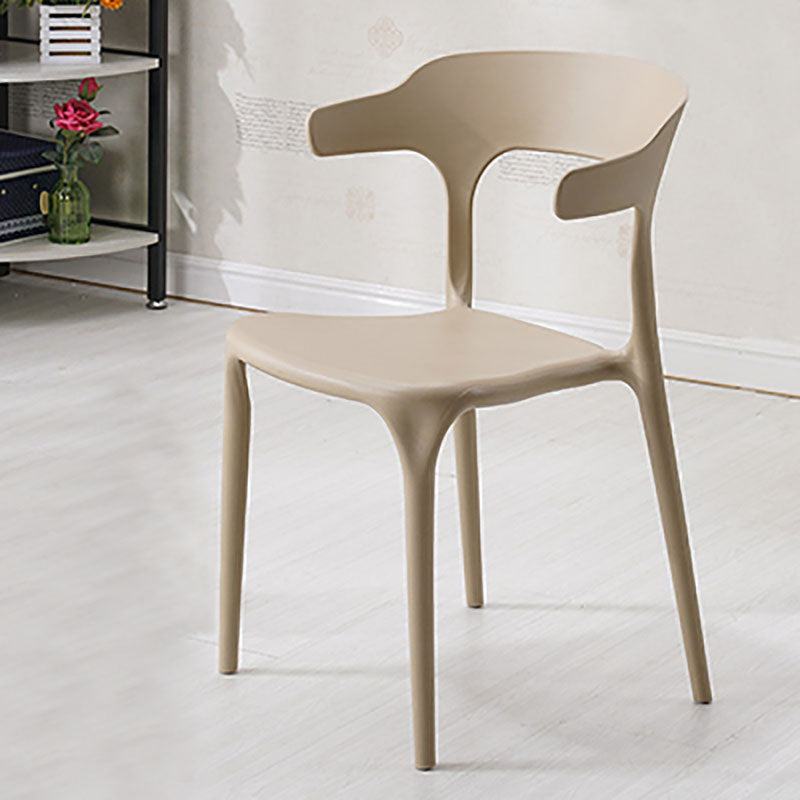 Eigentijdse stoel met open rug, kunststof eetkamerarmloze zijstoelen