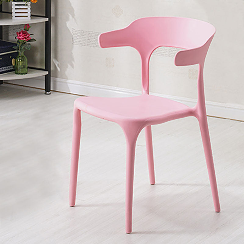 Eigentijdse stoel met open rug, kunststof eetkamerarmloze zijstoelen