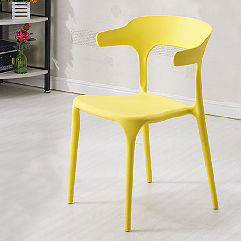 Eigentijdse stoel met open rug, kunststof eetkamerarmloze zijstoelen