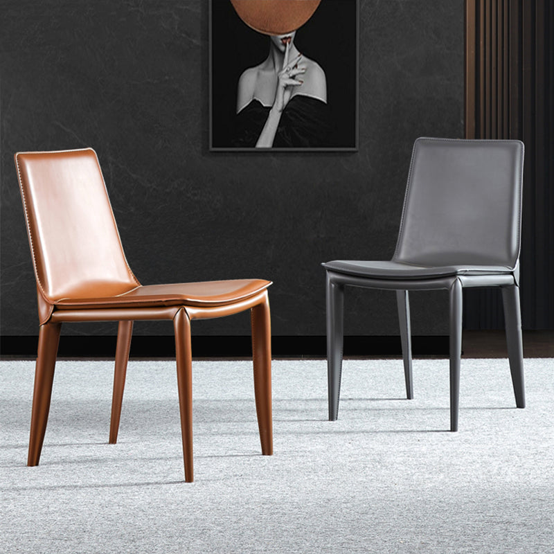 Silla de comedor sin brazos de cuero moderno, sillas de comedor de metal para uso en restaurantes